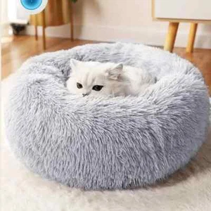 Dog Bed Cat Soft Warm Washable Puppy Plush Anxiety Calming Cushion Round Kitten - Picture 1 of 14