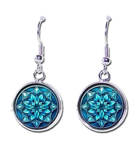 Blue Snowflake Winter Christmas Handmade Resin Dangling Earrings 16MM SIZE - Picture 1 of 7