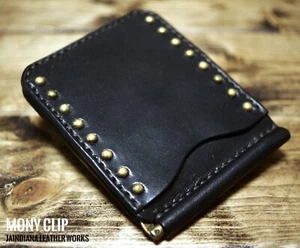 Saddle Leather Money Clip / Hand Sewing Hand made / studded / From Japan - Picture 1 of 8