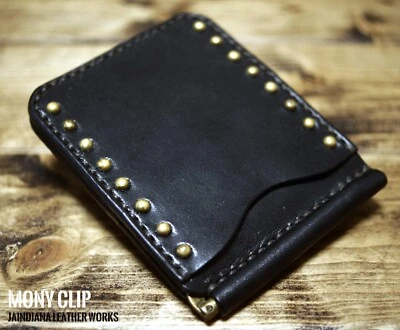 Saddle Leather Money Clip / Hand Sewing Hand made / studded / From Japan - Image 1 of 4