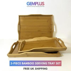 GEM+| Juego de 3 bandejas para servir de bambú natural multifuncionales duraderas 3 tamaños - Imagen 1 de 5