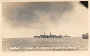 Postal de A.R.A USS America & USS Harrisburg en ruta a Francia de colección de 1910 RPPC - Imagen 1 de 2