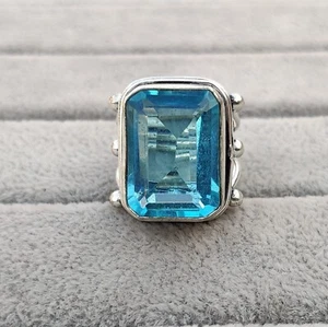 Blue Topaz Ring, 925 Sterling Silver Handmade Silver Ring Jewelry 7.5 SIZE K13 - Picture 1 of 4