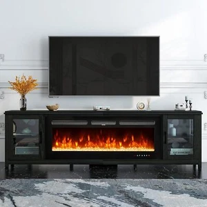 TV Stand w/50" Fireplace,80"TV Console w/Adjustable Shelf & Glass Door Up to 90" - Picture 1 of 6