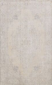 Muted Semi Antique Tebriz Evenly Low Pile Area Rug Handmade Distressed Wool 6x10