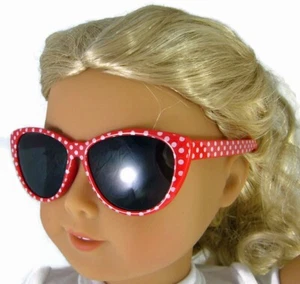 Gafas de sol rojas a lunares compatibles con ropa de muñeca American Girl de 18" - Imagen 1 de 3