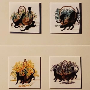 vtg 4 BLACK CATS and Baskets Cross Stitch Patterns Cat Diane Graebner kittens - Picture 1 of 14