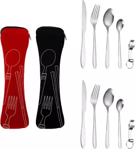 Posate in Acciaio Inox, 2 Persone, Portatile, per Viaggi, Campeggio, Picnic, Scu - Foto 1 di 12