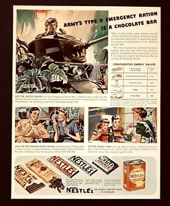Anuncio de chocolate Nestles 1942 raciones de emergencia de la Segunda Guerra Mundial impresión vintage AD - Imagen 1 de 1