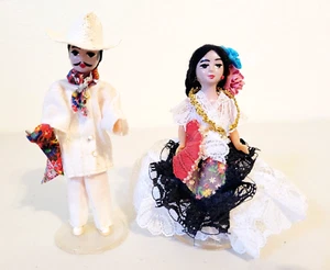 Vintage Mexican Mariachi Folk Art Man and Woman Decorative Dolls 4.25" - 4.5" - Picture 1 of 10