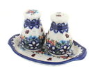 Blue Rose Polish Pottery Scarlett Salt & Pepper Shakers with Tray