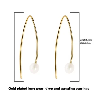Gold Threader Slider Earrings. Oro Laminado Arretes. Good Filled Pearl Earring - Picture 1 of 5