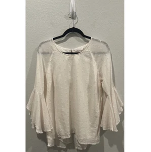 LC LAUREN CONRAD Cream Pinko Eyelet Bell 3/4 Sleeve Blouse Size L - Picture 1 of 5