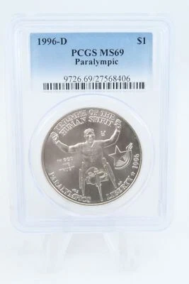 1996-D PCGS MS69 Paralympic Silver Modern Commemorative Dollar - Image 1 of 2