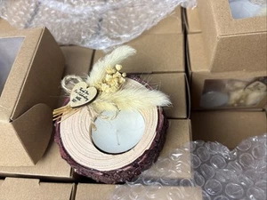 50 Pack Tea Light Wedding Favors Resin Holder Look Of Wood W/ Dried Flowers - Picture 1 of 7
