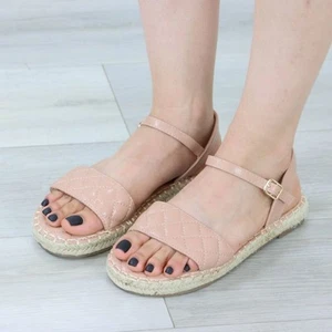 Espadrille Flat Sandal Blush Pink Quilted Pattern Trendy Comfy Shoes - Picture 1 of 14