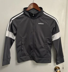 Adidas Track Jacket Boys Small 8 Gray White Logo 3 Stripe Retro Tricot Athletic - Picture 1 of 10