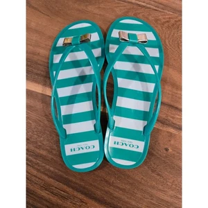 Coach New York Damen-Flip-Flops türkis weiß gestreift Gummi Schleife Größe 7 - Bild 1 von 6