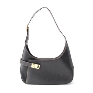 Salvatore Ferragamo Gancini Leather Shoulder Bag Black Vintage Authentic - Picture 1 of 10