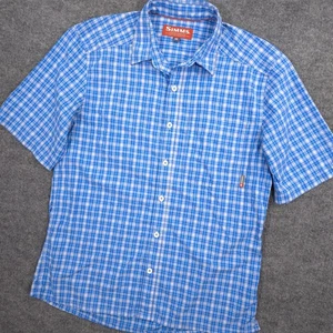 SIMMS Shirt Mens M Blue Plaid Outdoor Performance Fishing Hiking Short Sleeve - Picture 1 of 8