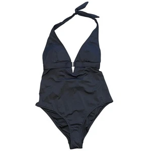 NWT REISS One Piece Halter Plunge Black Size 8 - Picture 1 of 3