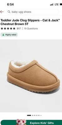 UGG Like Cat and Jack Sherpa Clogs Toddler Size 5 Faux Fur Suede Slip On Shoes - Image 1 of 4