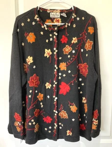 Vintage Extra Point Reference Plus 3X Autumn Leaves Leaf Sweater Vest Embroidered - Bild 1 von 9