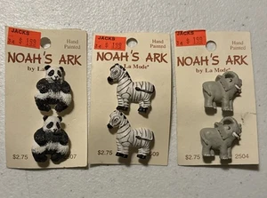 6 Vintage Celluloid Plastic Buttons Original Cards Noah's Ark Panda Zebra Elepha - Picture 1 of 7