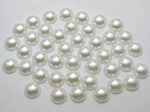 200 Pure White Acrylic Half Pearl Flatback Round Bead 10mm Scrapbook Craft - Picture 1 of 5