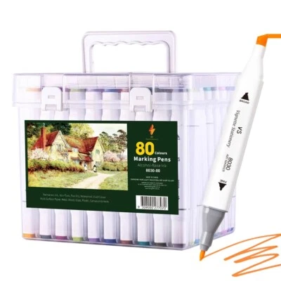 80 Colors Alcohol Markers Set for Kids, Adults, Coloring Illustration, Dual Tip - image 1 of 4