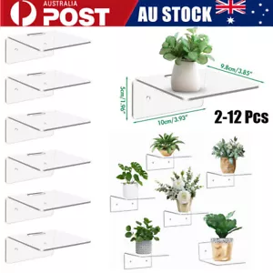 2-12X Small Acrylic Floating Shelves Wall Mounted Plants Picture Display Shelves - Picture 1 of 15
