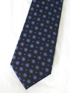BNWT WILLIAM HUNT Savile Row Floral Pattern 100% Silk Tie Dark Navy Blue - Picture 1 of 1