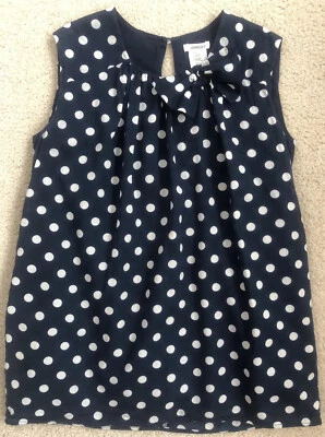 CREWCUTS size 5 Girls Blue & White Polka Dot Sleeveless Cotton Dress W/ Pockets - Image 1 of 4