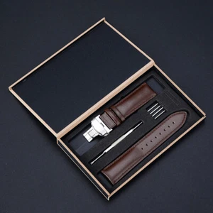 12-24mm Lederarmband mit Holzbox Schmetterlingsverschluss Uhrenband Ersatz - Picture 1 of 14
