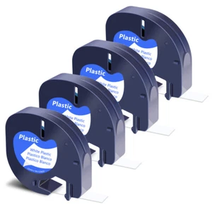4x Étiquettes plastique LT pour Dymo LetraTag 12mm x 4m Ruban Noir sur blanc - Photo 1/6