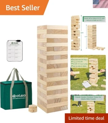 Giant Tumble Tower 60 PCS Wooden Block Stacking Games with Carrying Bag Class... - Image 1 of 4