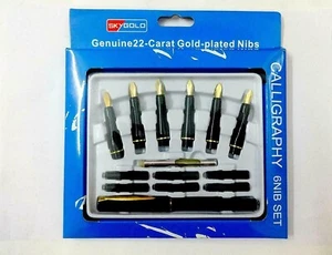 Lot stylo plume calligraphie 6 plumes et 1 stylo plaqué or 22 carats meilleur... - Picture 1 of 2