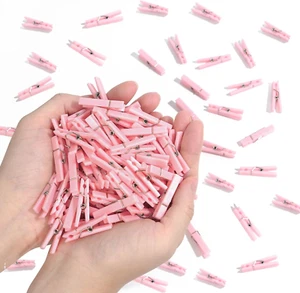 100PCS Baby Shower Clothespin Games Mini Pink Clothes Pins 1.4 Inch - Picture 1 of 12