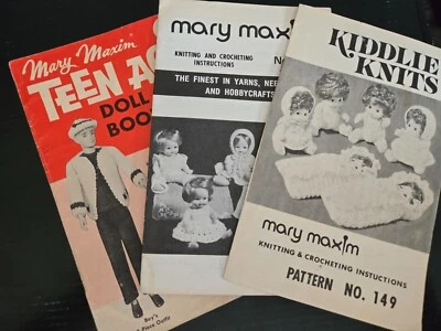 Mary Maxim 3 1960's pattern books for dolls Kiddle Knitting &  crocheting - Image 1 of 4