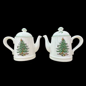 Spode Christmas Tree Figural Teapot Salt Pepper Shakers Made in England - Picture 1 of 7