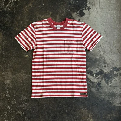 IRON HEART 小号棉质红色条纹口袋 T 恤日本制造 — 第 1/4 张图片