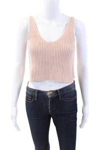 Intermix Women's V-Neck Sleeveless Knit Cropped Tank Top Pink Size P - Picture 1 of 5