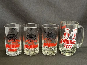 Lotto 4 bicchieri birra vetro sala Grande Slam Philadelphia Phillies 1977 1980 1981 - Foto 1 di 6