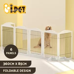 i.Pet Dog Playpen Enclosure 6 Panel Puppy Pet Fence Wooden Play Pen Gate Indoor - Picture 1 of 8