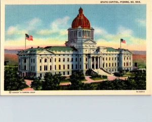 Cartolina postale lino non pubblicata State Capitol Pierre South Dakota - Foto 1 di 2