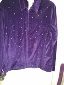 Quacker Factory Royal Purple Velour Jacket Rhinestones Zipper Front MEDIUM - Picture 1 of 2