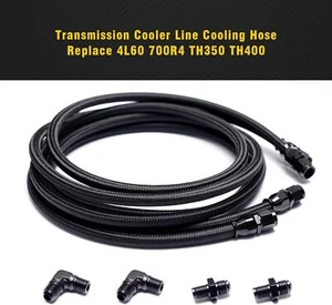 BlackBraided Transmission Cool Hoses Lines Kit Fit Ford TH350 700R4 TH400 Chevy - Picture 1 of 10