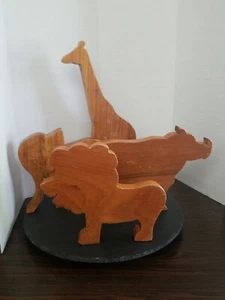 Handmade Vintage Wooden Animals, Lion, Elephant, Giraffe, Rhino, Wall/Shelf - Picture 1 of 21