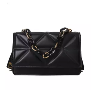 Quilted Black Handbag, Chain Handle & Removable Crossbody Strap, Lightweight - Picture 1 of 6