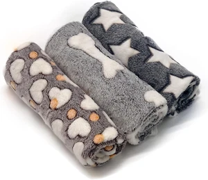 1 Pack 3 Puppy Blankets Super Soft Warm Sleep Mat Grey Cute Print Fluffy Fleece - Picture 1 of 7